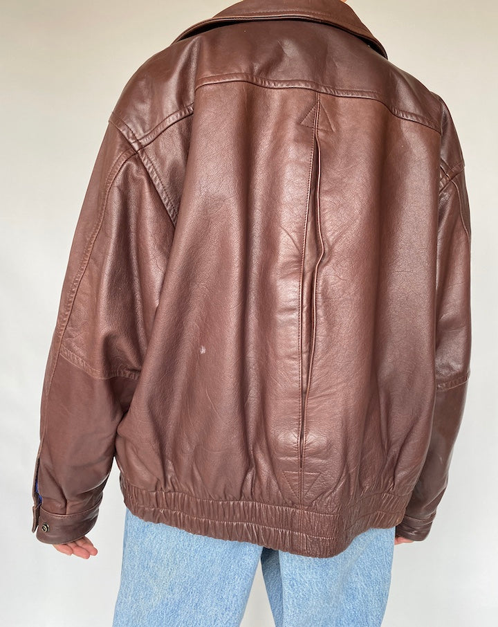 VINTAGE OVERSIZED BROWN LEATHER JACKET 661-4