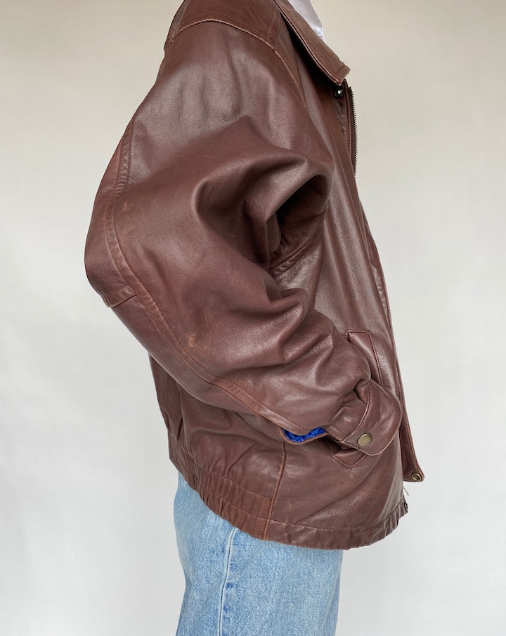 VINTAGE OVERSIZED BROWN LEATHER JACKET 661-5