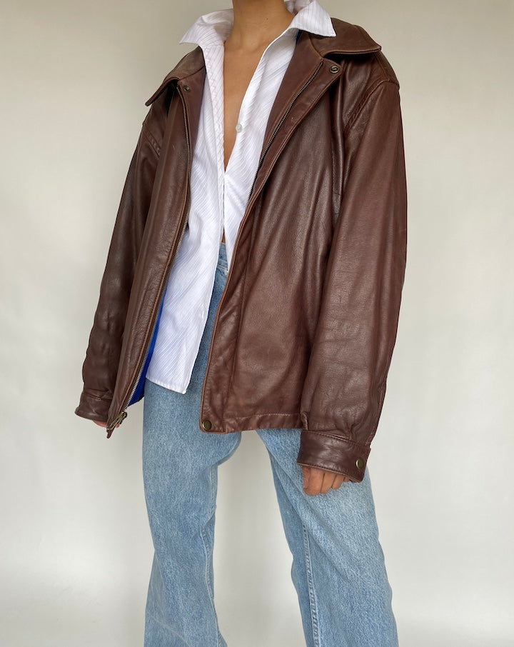 VINTAGE OVERSIZED BROWN LEATHER JACKET 661-6