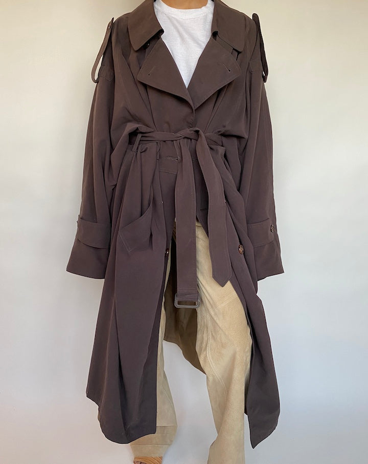 VINTAGE OVERSIZED BROWN LONG TRENCH COAT 581-2