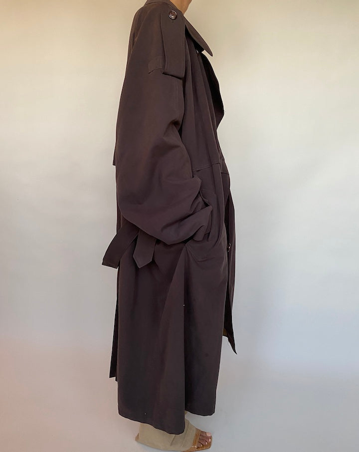 VINTAGE OVERSIZED BROWN LONG TRENCH COAT 581-4