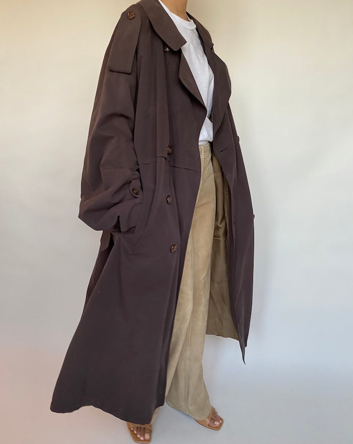 VINTAGE OVERSIZED BROWN LONG TRENCH COAT 581-5