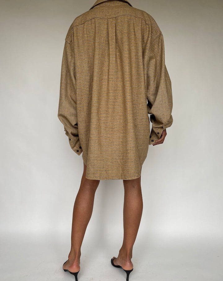 VINTAGE OVERSIZED BROWN PLAID SHIRT-DRESS 812-2