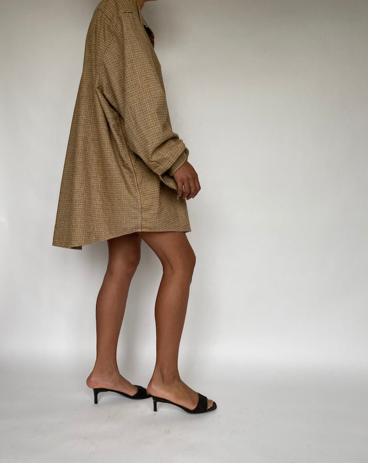 VINTAGE OVERSIZED BROWN PLAID SHIRT-DRESS 812-4