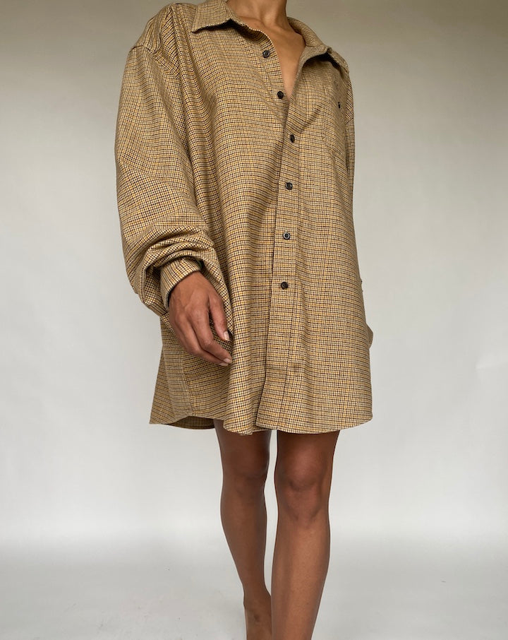 VINTAGE OVERSIZED BROWN PLAID SHIRT-DRESS 812-5