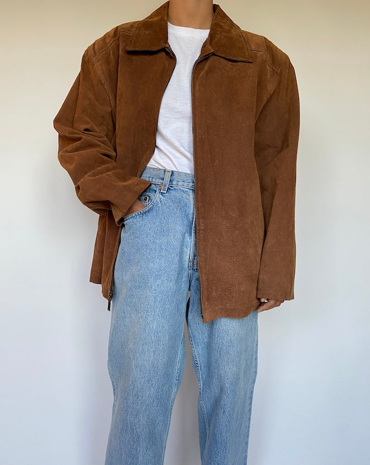VINTAGE OVERSIZED BROWN SUEDE LEATHER JACKET 1476-3