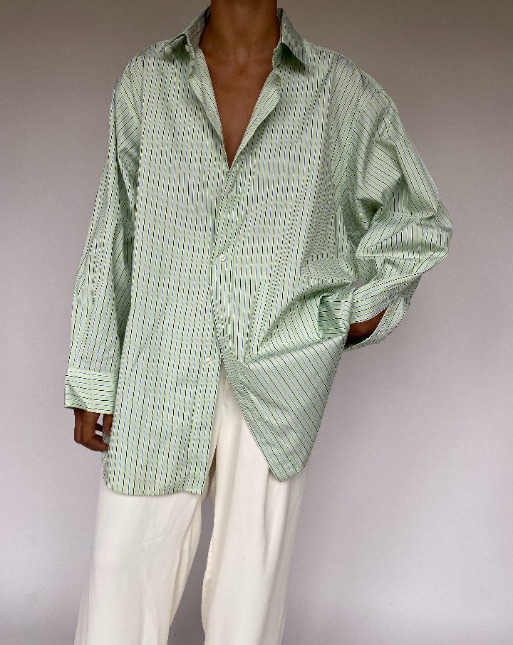 VINTAGE OVERSIZED GREEN RALPH LAUREN STRIPED SHIRT 1247-2