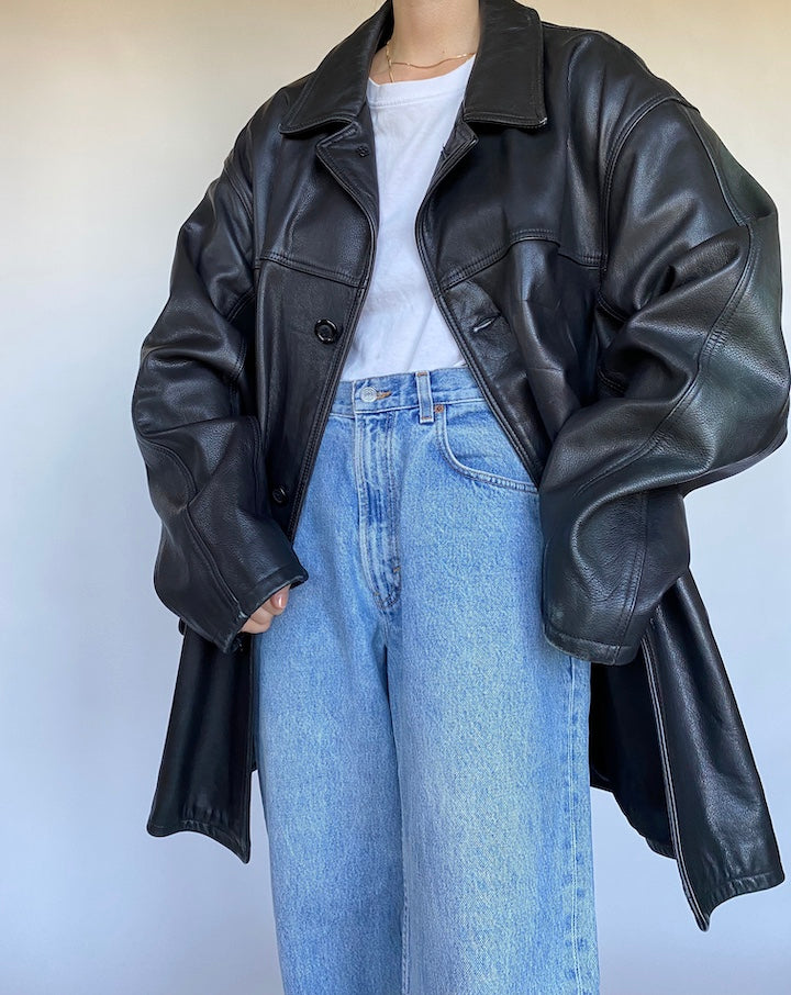 VINTAGE OVERSIZED THICK LEATHER JACKET 492-2