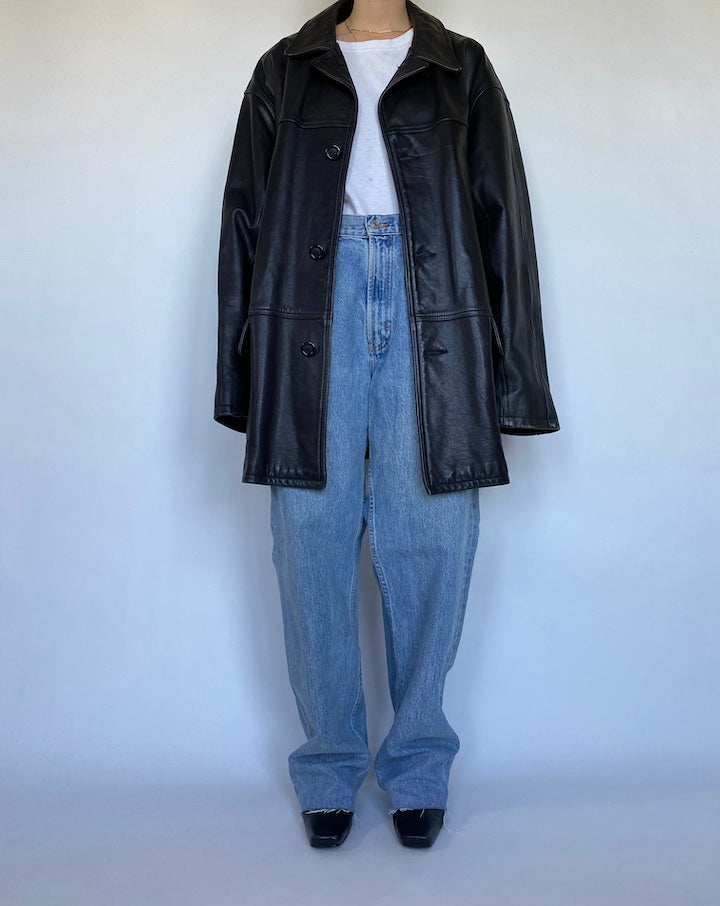 VINTAGE OVERSIZED THICK LEATHER JACKET 492-3