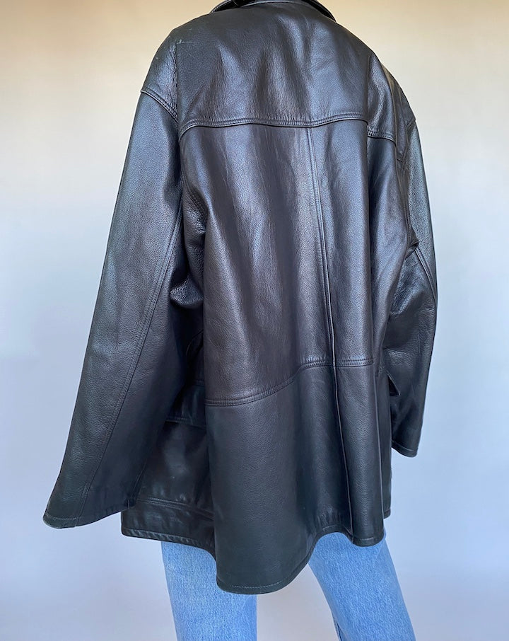 VINTAGE OVERSIZED THICK LEATHER JACKET 492-4