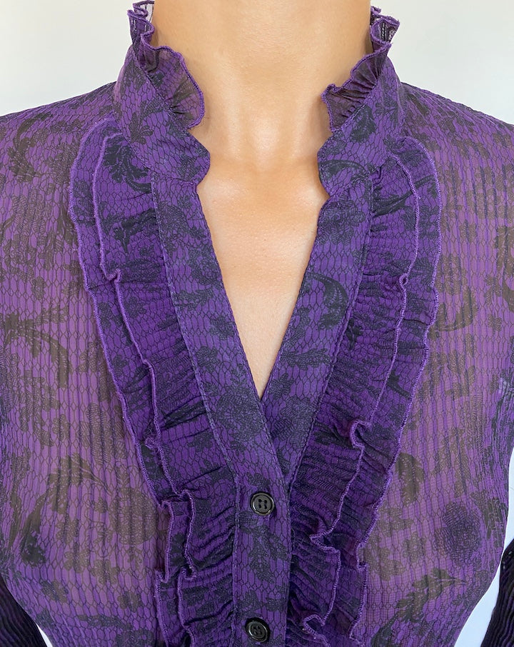 VINTAGE PURPLE RUFFLED BLOUSE 693-2