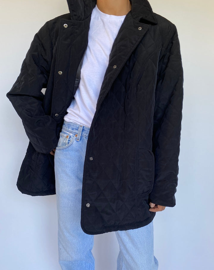 VINTAGE QUILTED BLACK LEATHER JACKET 983-3