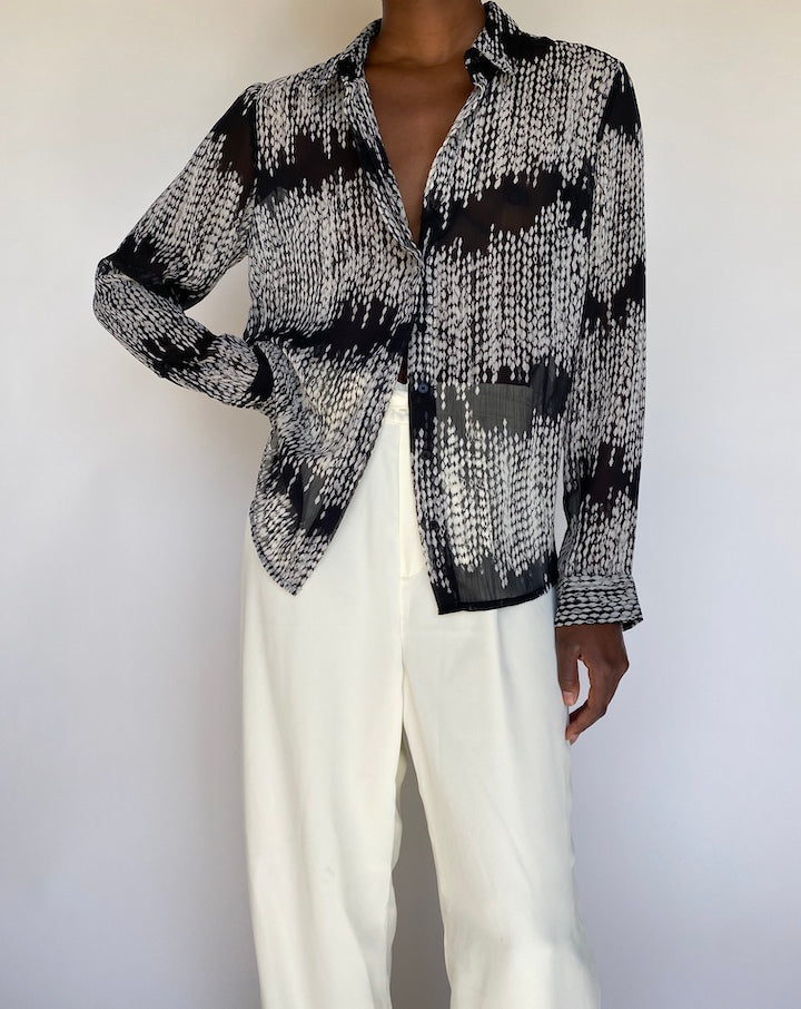VINTAGE SHEER BLACK AND WHITE BLOUSE 1189 2