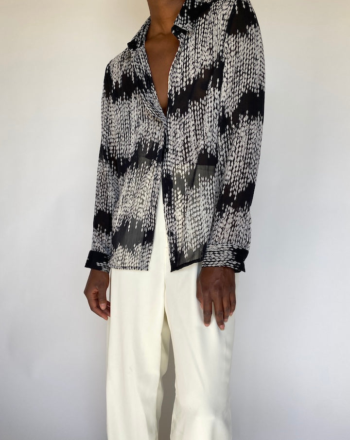 VINTAGE SHEER BLACK AND WHITE BLOUSE 1189 3