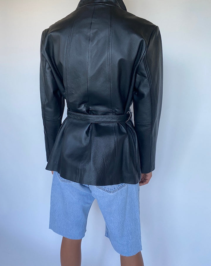 VINTAGE SHORT TRENCH LEATHER JACKET 905-2