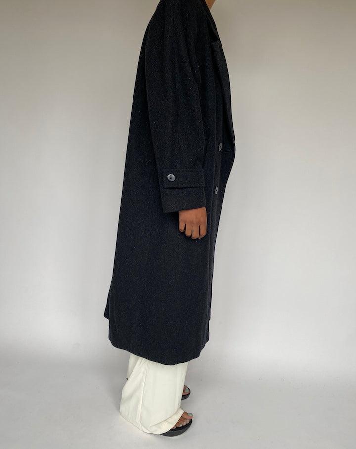 VINTAGE SLIGHTLY OVERSIZED DARK GREY LANA WOOL COAT 1261-3