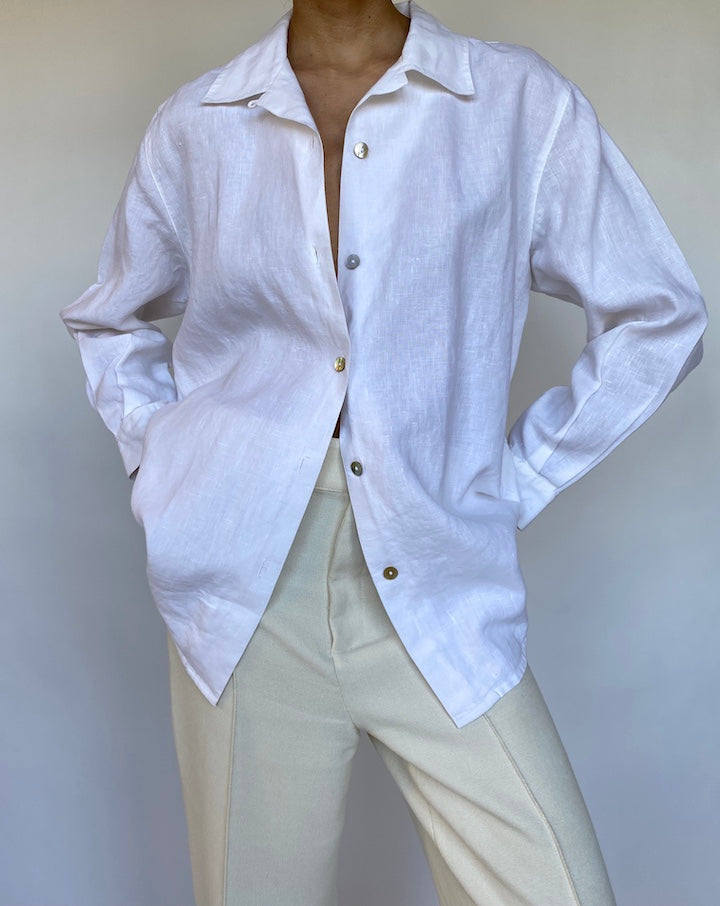 VINTAGE WHITE LINEN SHIRT 575-3