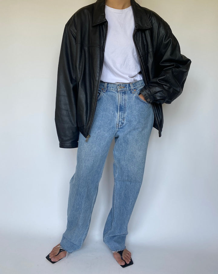 VINTAGE BLACK OVERSIZED LEATHER JACKET 3359