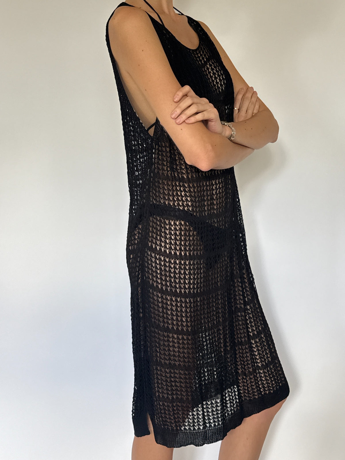 Black crochet-style swim cover-up dress IMG_5493