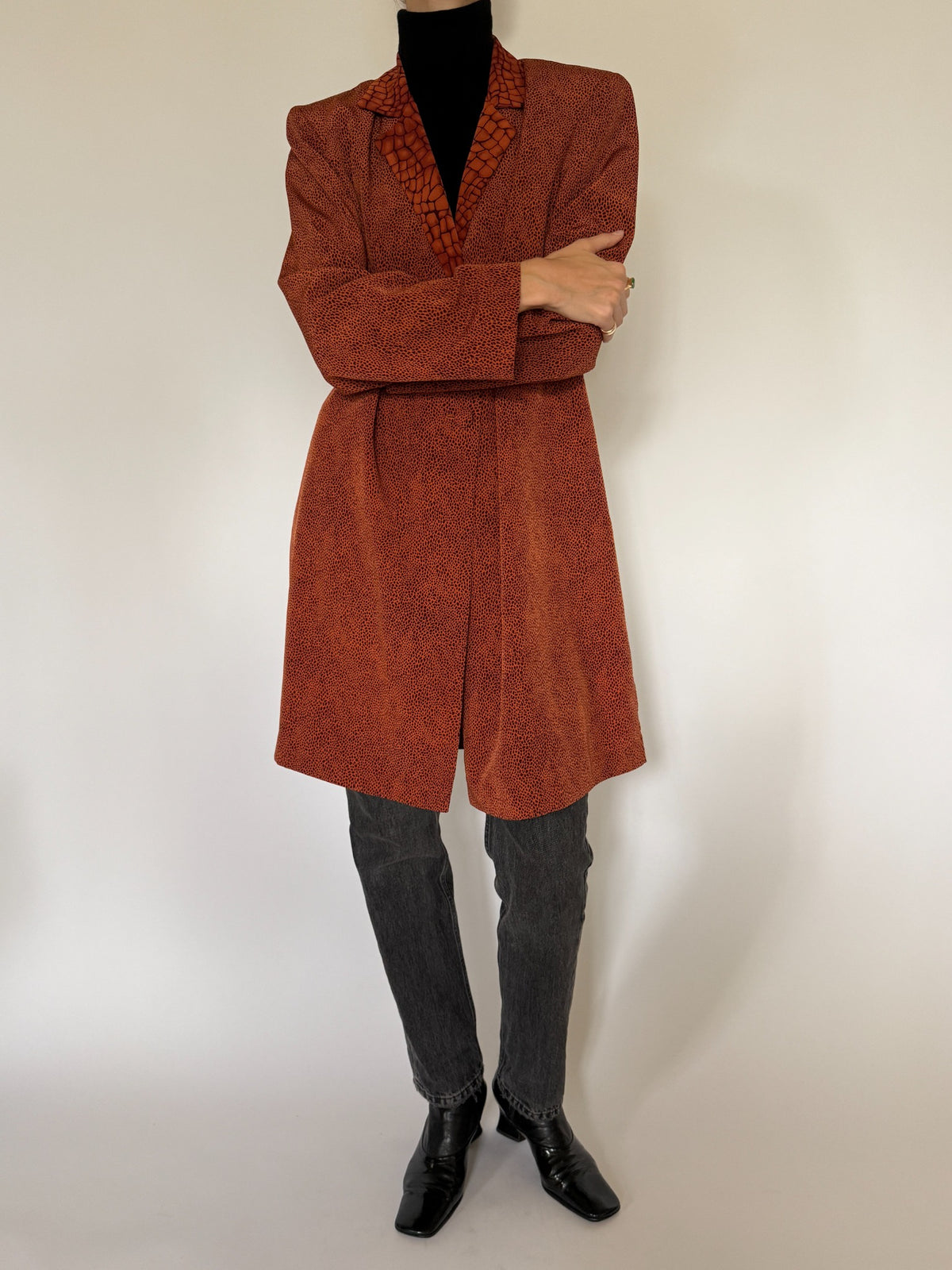 Vintage rust orange patterned longline coat, SKU 8480