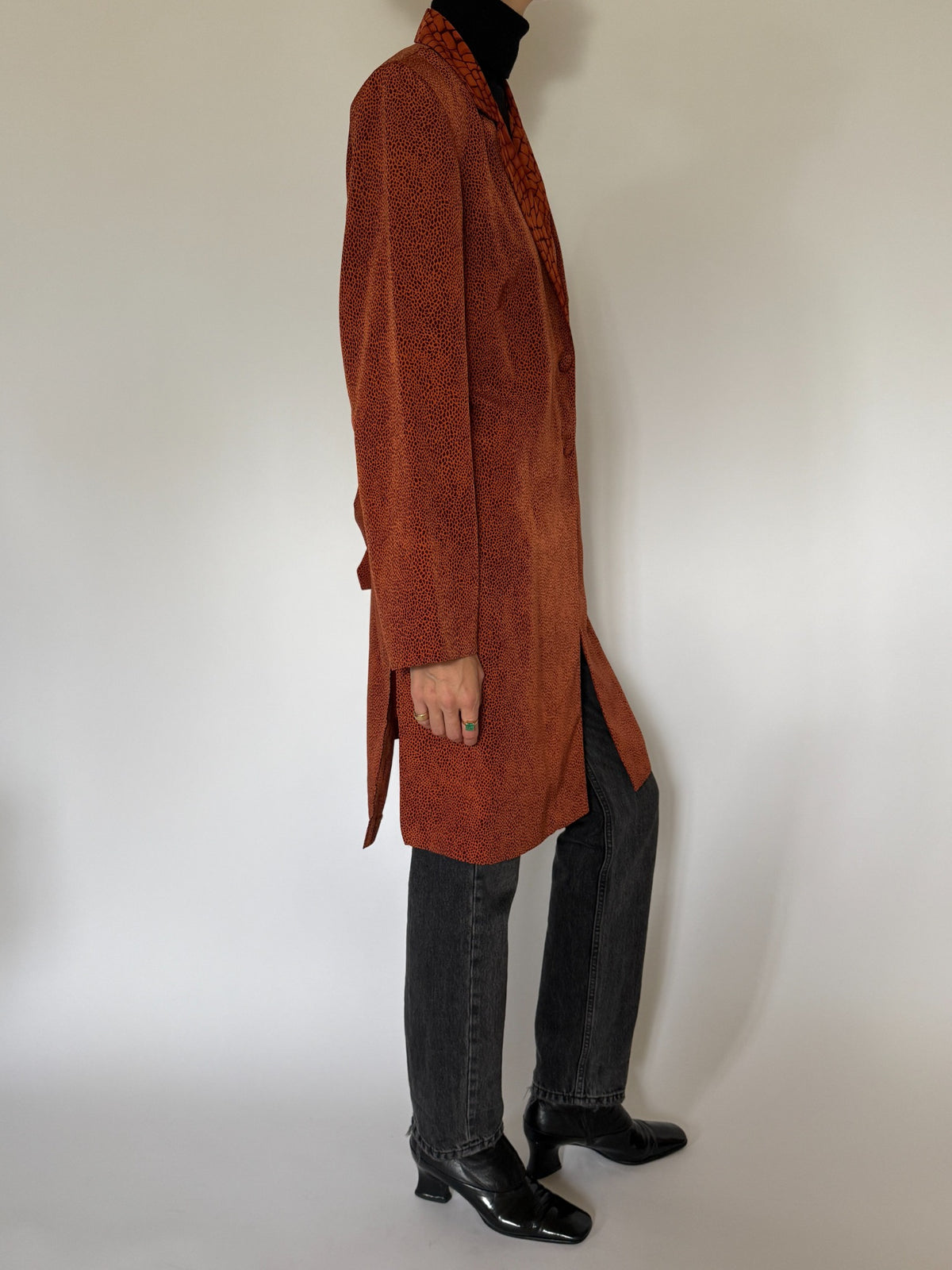Vintage rust orange patterned longline coat, SKU 8480