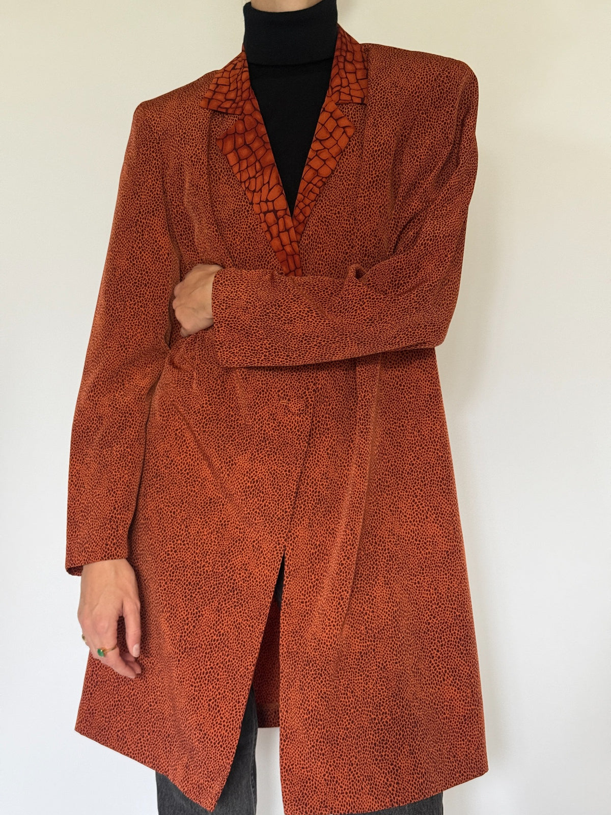Vintage rust orange patterned longline coat, SKU 8480