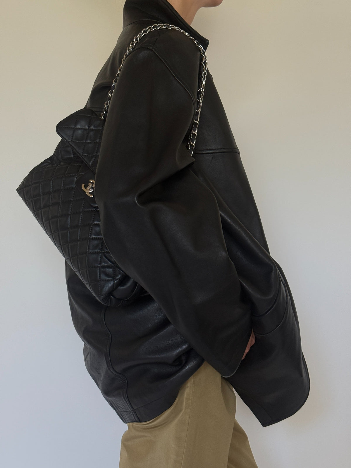 Vintage black leather jacket, styled view