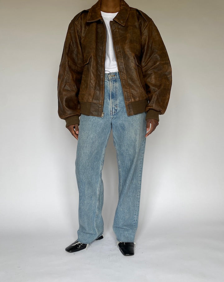 VINTAGE BROWN BOMBER LEATHER JACKET 4922