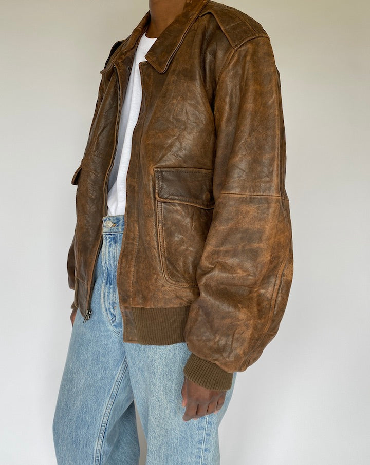 VINTAGE BROWN BOMBER LEATHER JACKET 4922