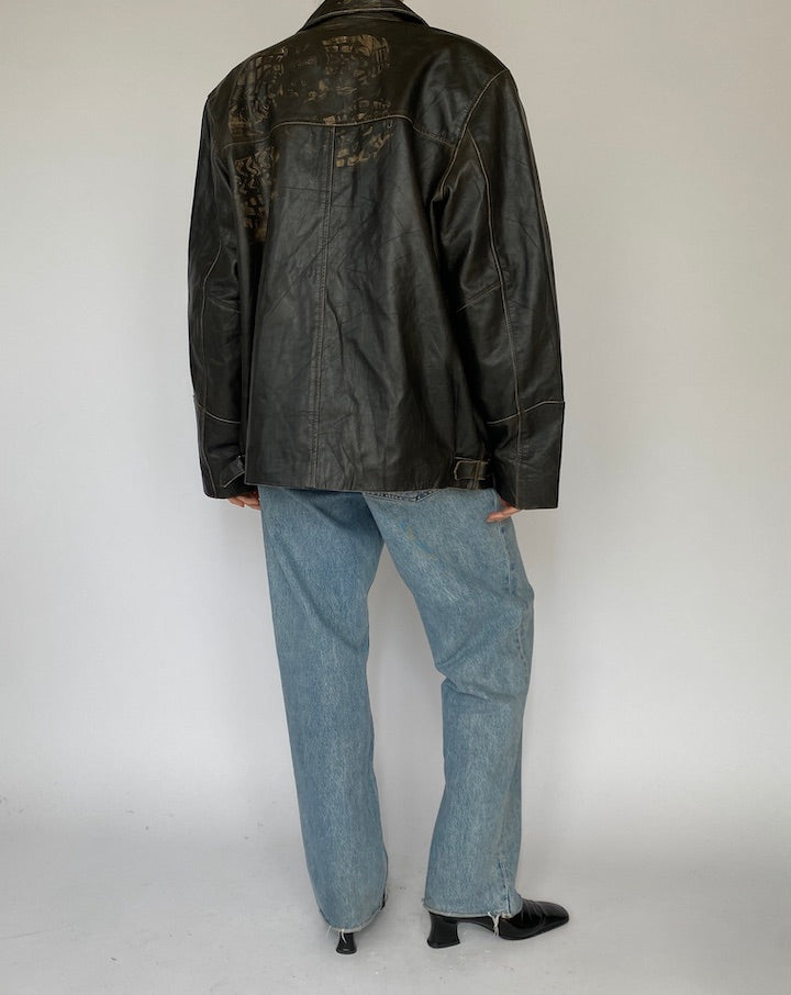Vintage Oversized Brown Leather Jacket 5483