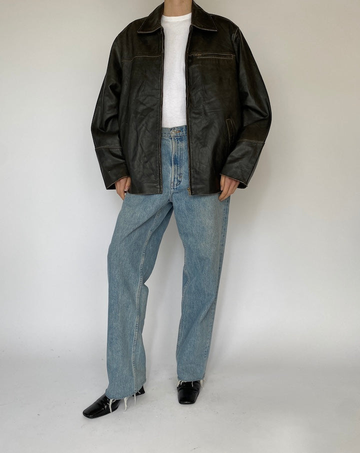 Vintage Oversized Brown Leather Jacket 5483