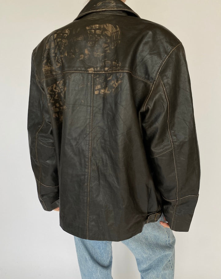 Vintage Oversized Brown Leather Jacket 5483