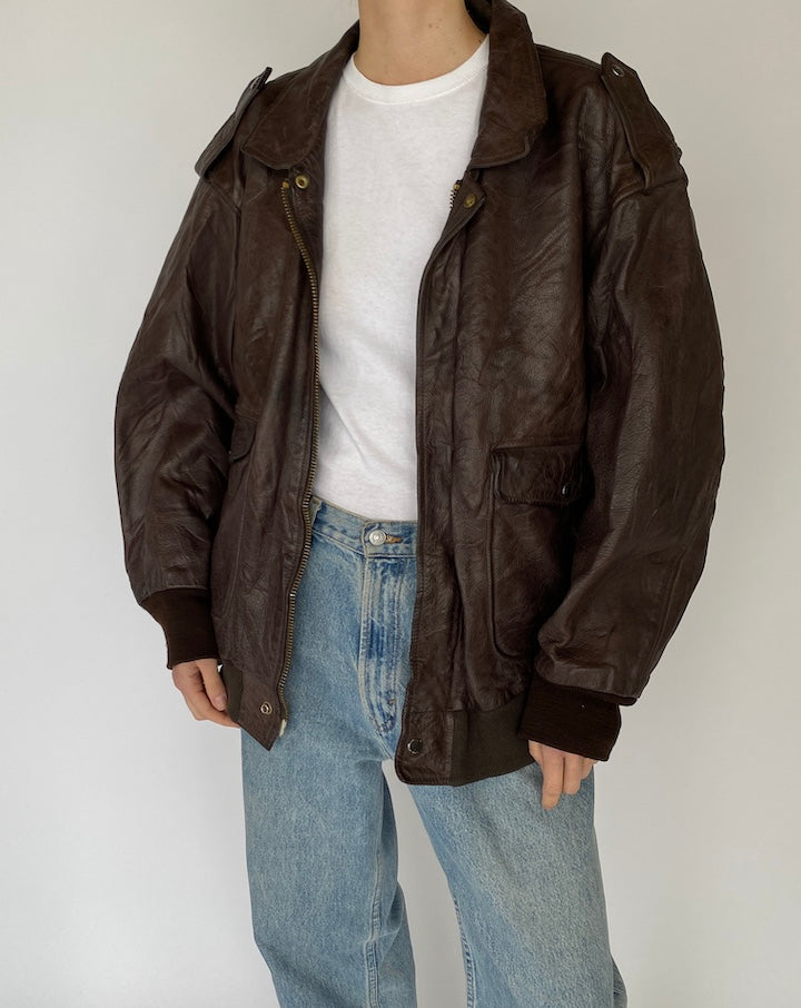 Vintage Oversized Brown Leather Jacket 5456