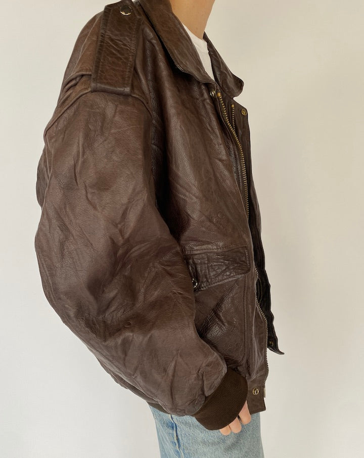 Vintage Oversized Brown Leather Jacket 5456