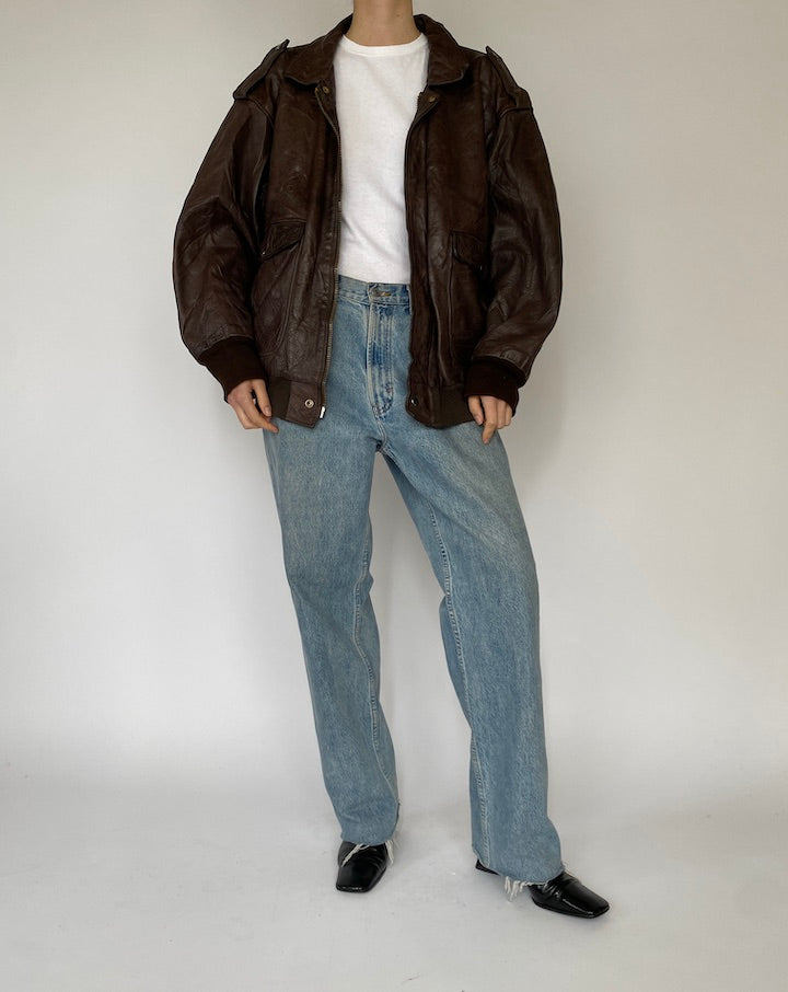 Vintage Oversized Brown Leather Jacket 5456