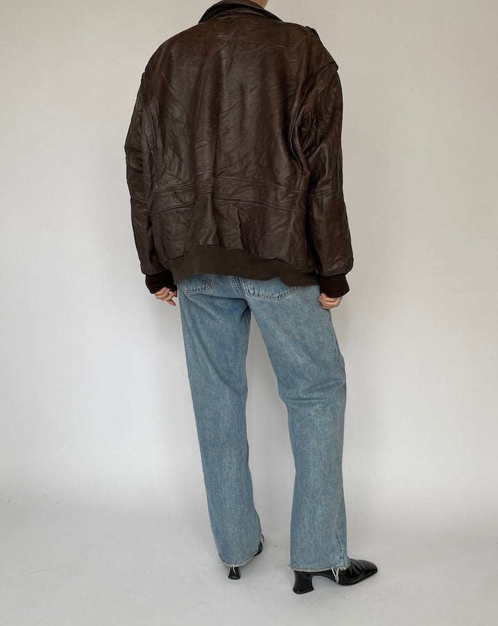 Vintage Oversized Brown Leather Jacket 5456
