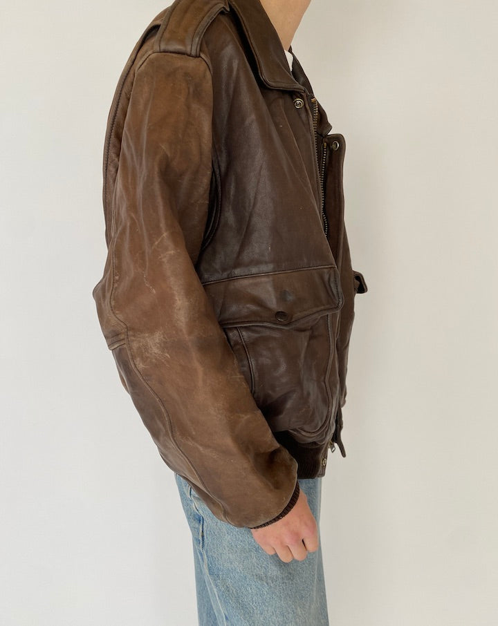 Vintage Brown Bomber Like Leather Jacket 5349