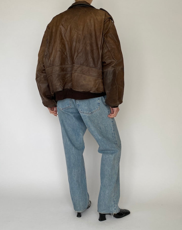 Vintage Brown Bomber Like Leather Jacket 5349