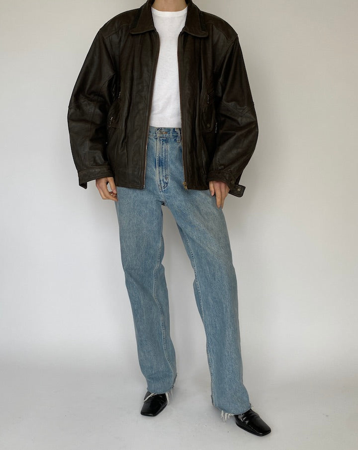 Vintage Oversized Leather Jacket in Dark Brown 5473