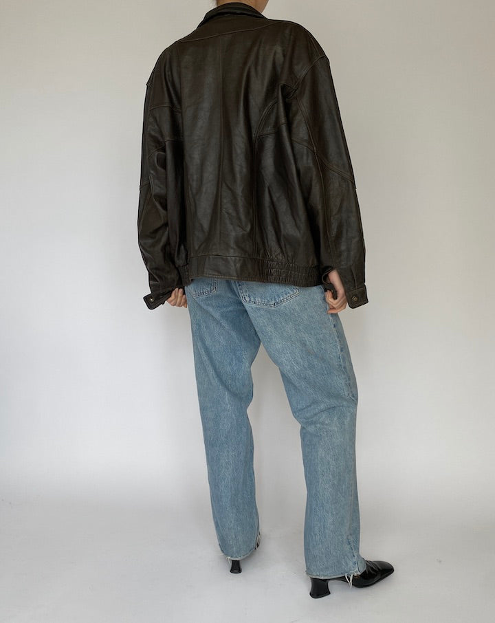 Vintage Oversized Leather Jacket in Dark Brown 5473