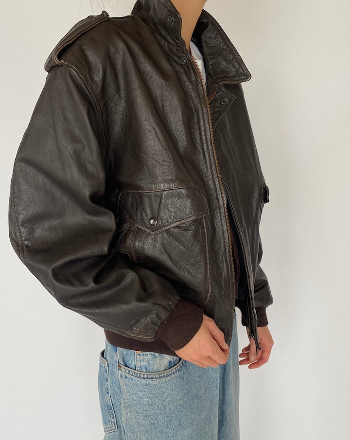Vintage Brown Bomber Like Leather Jacket 4935