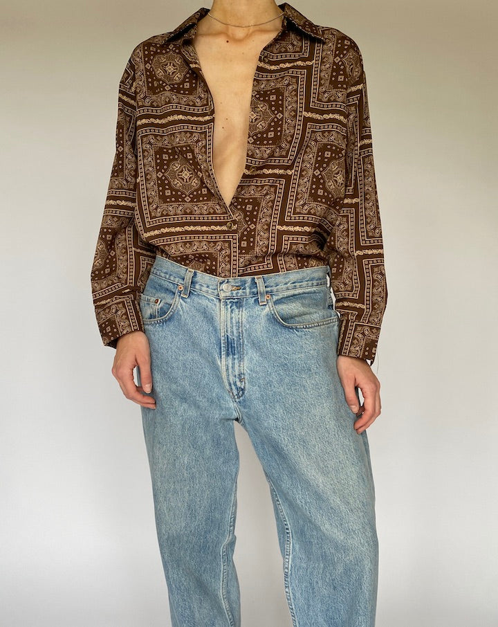 Vintage Paisley Patterned Brown Blouse 5335