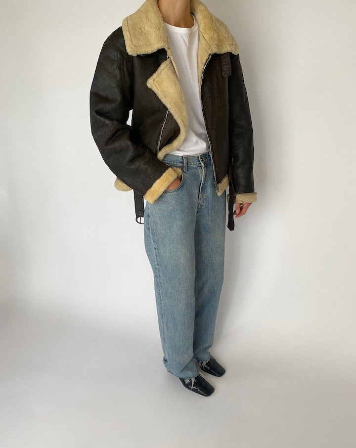 Vintage Black Shearling Leather Jacket 4965