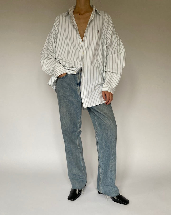 Vintage Oversized Cream and Green Striped Shirt 5329