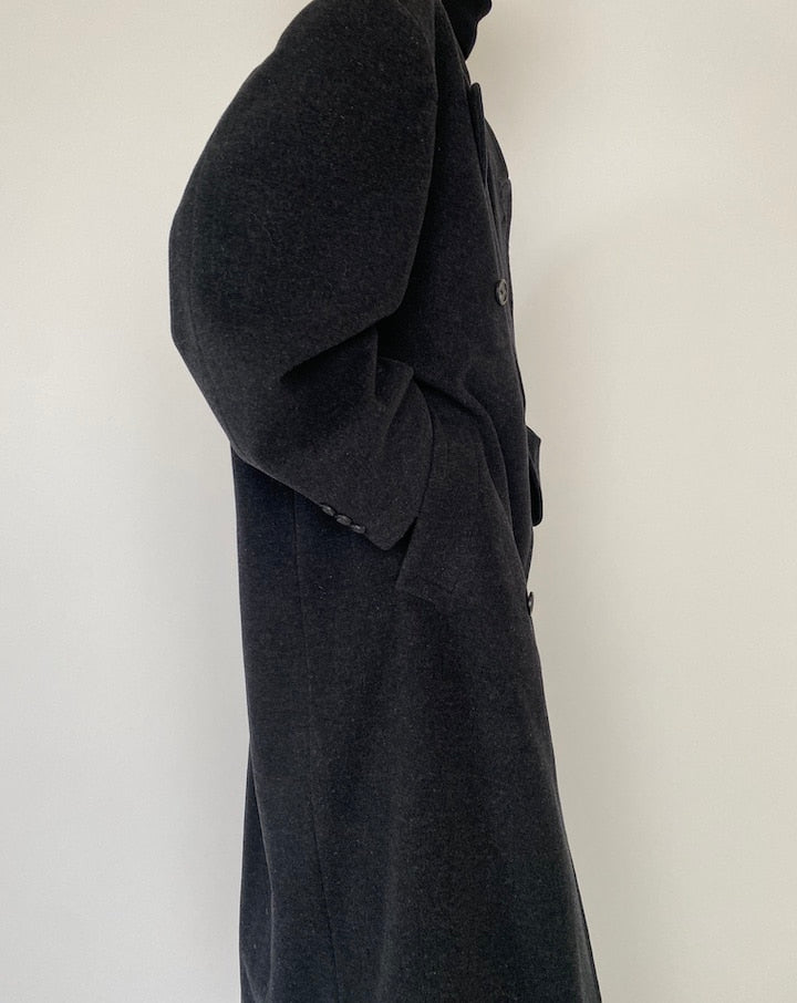 Vintage Oversized Grey Long Hugo Boss Wool Coat 5279