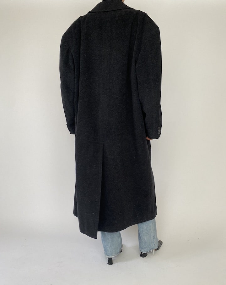 Vintage Oversized Grey Long Hugo Boss Wool Coat 5279