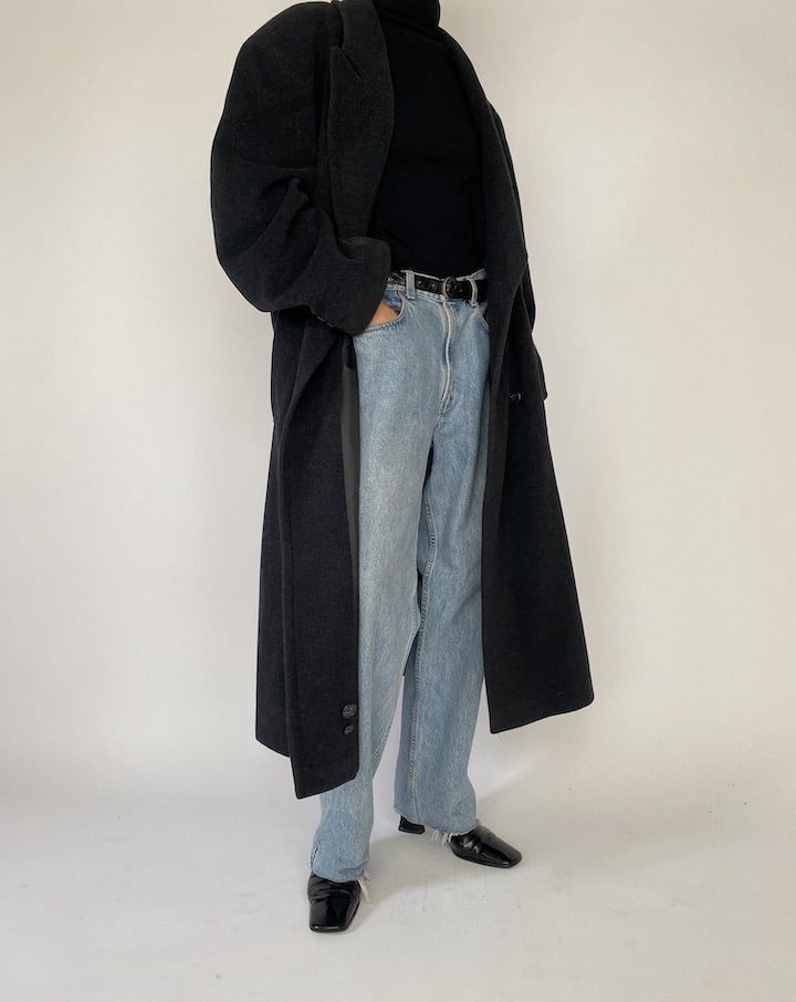 Vintage Oversized Grey Long Hugo Boss Wool Coat 5279