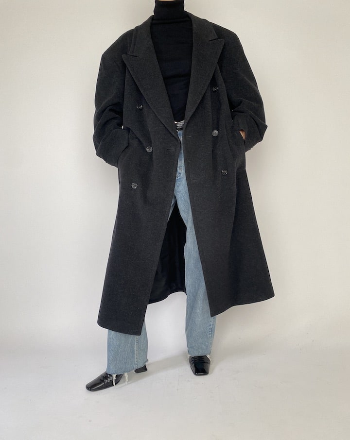 Vintage Oversized Grey Long Hugo Boss Wool Coat 5279