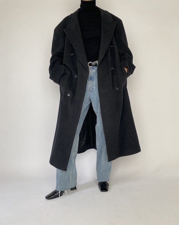 Vintage Oversized Grey Long Hugo Boss Wool Coat 5279