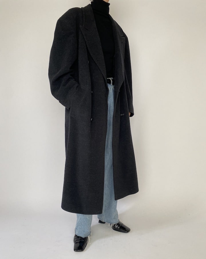 Vintage Oversized Grey Long Hugo Boss Wool Coat 5279